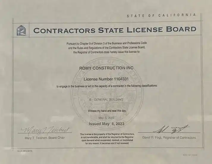 Romy Construction License